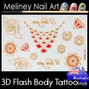 3D Flash Tattoo PCT0003 Gold Metallic Body Art Fashion Jewellery Bracelet Flower - Picture 1 of 1