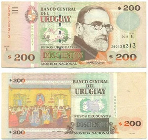 URUGUAY NOTE 200 PESOS URUGUAYOS 2011 SERIAL E REPLACEMENT Z90 P 89c VF - Picture 1 of 1