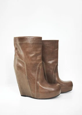 RICK OWENS Botas de cuña de cuero marrón desgastado bijan IT38.5 UK5.5 Foto 1 de 4