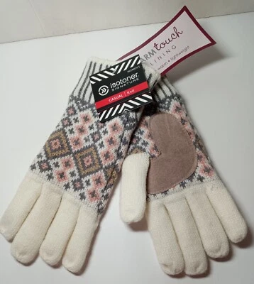 NUEVO Guantes retro para mujer isotoner informales tejidos cálidos forro táctil cuero palma Foto 1 de 4
