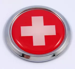 Switzerland Swiss Round Flag Car Chrome Decal Emblem bumper Sticker bezel badge - Foto 1 di 1