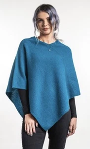 Poncho Trilogy Nueva Zelanda Punto Musgo Piel Zarigüeya Lana Merino Morera Seda Azul - Imagen 1 de 10