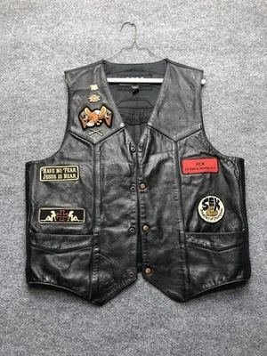 Chaleco de moto de cuero Gallery para hombre 46 parches Harley parches negros parches Foto 1 de 4