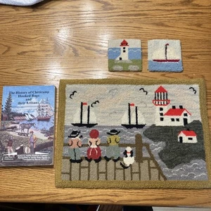 3 Cheticamp Flora's Hand Hooked Wall Hanging Lighthouse 100% Wool Rugs PLUS Book - Picture 1 of 24