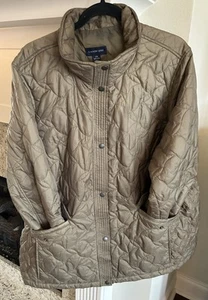 Lands' End Comfy Light Quilted Jacket 3/4 Sleeves 2XL Olive Green ~Five Pockets - Picture 1 of 13