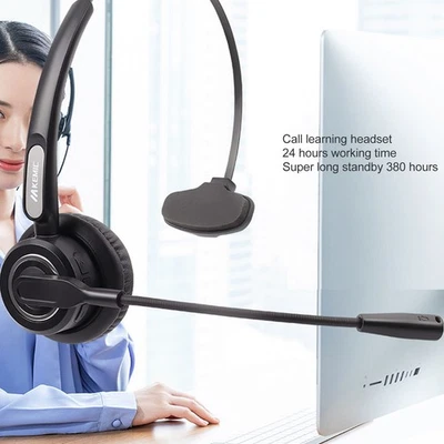 USB Headset Single Ear BT Noise Canceling Adjustable Customer Service Headphone - Image 1 of 4