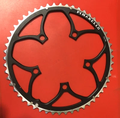 NUEVO PLATO DE ALEACIÓN NEGRO PINARELLO STOCK ANTIGUO, 53 DIENTES, 110MM BCD, 3/32" Foto 1 de 4