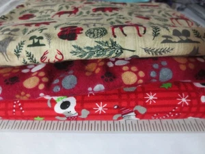 FLANNEL cotton fabric CHRISTMAS HAS GONE TO THE DOGS AND WOODS 3/1/2 YDS - Picture 1 of 5