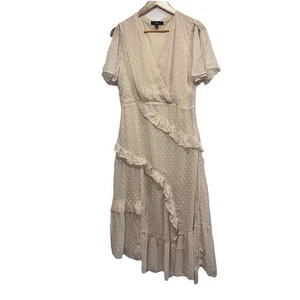Lulus Maxi Dress L Ivory Sheer Lined Polka Dot Cottage Peasant Prairie Boho - Picture 1 of 14