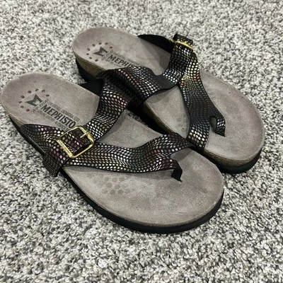 Sandalias Mephisto Mujer Helen Hebilla Cuero Estampado Metálico Nuevas Talla 38 EE. UU. 8 Foto 1 de 4