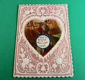 3746 ANTIQUE Card: - 1800s ERA - EMBOSSED - "The Bliss of Mutual Love" - Picture 1 of 5