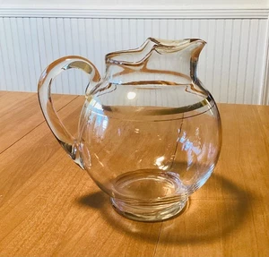 Vintage-CLEAR w/Gold Trim-BALL PITCHER-Tea/Water/Lemonade-8” Tall - Picture 1 of 3