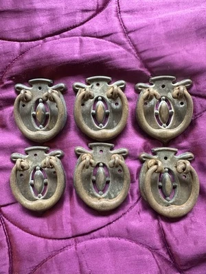 Juego de 6 manijas de cajón antiguas de acero de latón Art Nouveau artesanías Foto 1 de 4