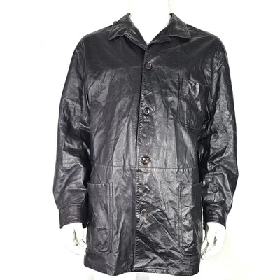 La Matta Vintage Men's Leather Jacket Moto Coat Button Down Black Sz XXL - Image 1 of 4