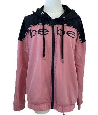 Chaqueta cortavientos vintage Y2K BEBE con capucha para mujer grande bloques de color rosa retro Foto 1 de 4