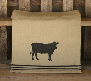 Table Runner 54 inch Black Cattle Beige with Grain Sack Stripes Farmhouse Decor - Picture 1 of 2