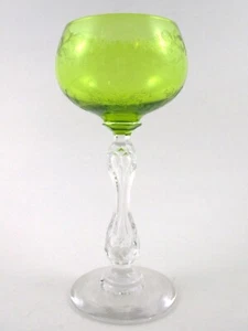 St. LOUIS crystal - 6 oz. Hock WINE Bubble stem 6.75" - MICADO etch - CHARTREUSE - Picture 1 of 9