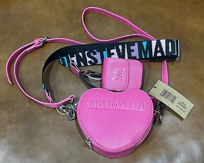 NUEVO Steve Madden Corazón Rosa Flash Bandolera Bolso Correa Guitarra Bolsa Brosi Foto 1 de 4