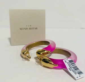 ALEXIS BITTAR LUMINOS PURPLE LUCITE DIPPED GOLD STATEMENT HOOP EARRINGS 2" NEW - Picture 1 of 11