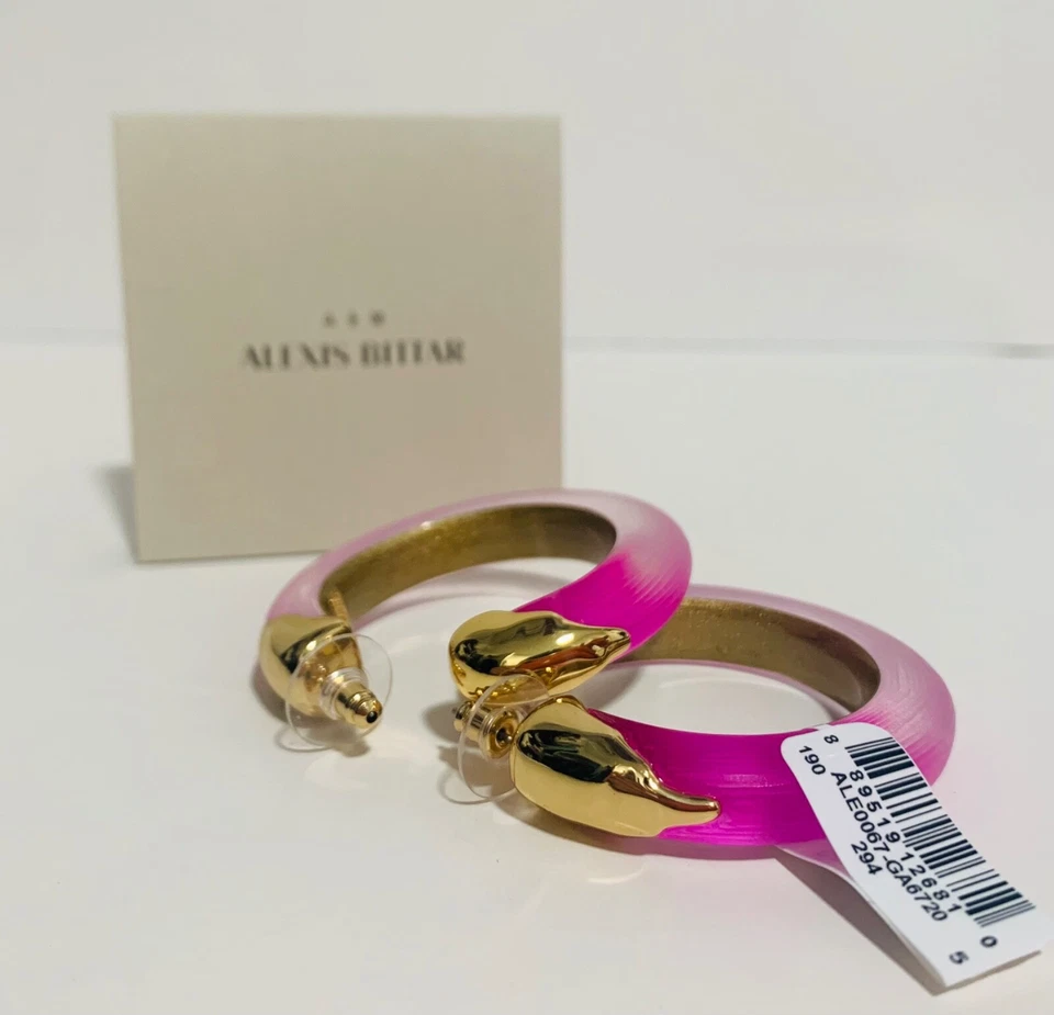 BRINCOS DE ARGOLA ALEXIS BITTAR LUMINOS ROXO LUCITE MERGULHADO OURO DECLARAÇÃO 2" NOVO - Imagem 1 de 4