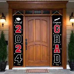 2024 Graduation Banner Decorations - Porch Sign Set Red White Black Welcome D... - Picture 1 of 7