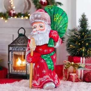 Wooden Hand Carved Santa Claus figurine, Hand Painted Christmas Gift home decor - Picture 1 of 11