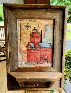 Lighthouse Holland Michigan Picture Donna Elias Print Rustic Shelf Frame - Picture 1 of 5