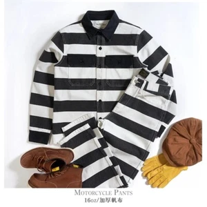 16oz Canvas Vintage American Retro LS Prison Stripe Workwear Uniform Shirt ONLY - Picture 1 of 22