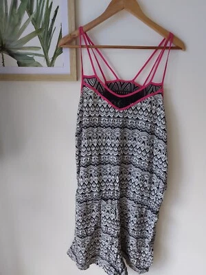 MAMBO Jumpsuit playsuit 16 XL Aztec print pink black white summer Barbiecore - image 1 of 4