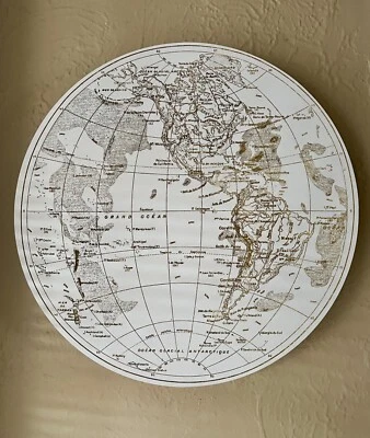 World Map on Canvas French Gold Transcript 18" Round Oliver Gal - Image 1 of 4