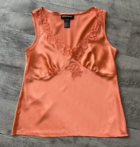 Metro Style 100% Seide Top Ärmellos Pyjama Sommer Orange Spitze Gr. Medium - Bild 1 von 9