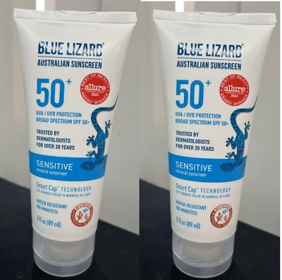2x Blue Lizard Sensitive SPF 50+ Mineral Sunscreen Lotion, 3Fl Oz Each EXP 01/26 - Image 1 of 2