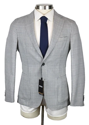 Hugo Boss Sport Coat 38 R Mens Grey White Plaid Wool Hanry Slim Fit Blazer New - Image 1 of 4