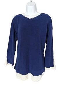 Suéter Chico's Azul Real con Borde Blanco Talla 2 EE. UU. Talla L - Imagen 1 de 6