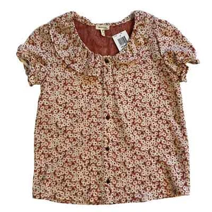 NWT Monteau Floral Puff Sleeve Top Cream & Rust Girls Medium - Picture 1 of 7