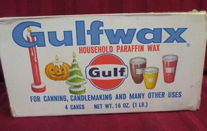 Vintage Gulfwax 4 Cakes 4oz Household Paraffin Wax Canning Candle Gulf BOX  - Picture 1 of 6