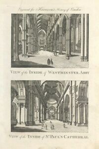 Westminster Abbey & St Paul Cathedral copper engraved 1775