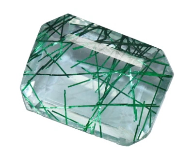 Zertifiziert Natürliches Grün 38 Karat Smaragd Schliff Rutil Quarz Lose Dublette - Bild 1 von 4