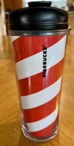 Starbucks Travel Coffee Mug Tall 12 oz Candy Cane Screw On Flip Lid 2009 Holiday - Picture 1 of 5