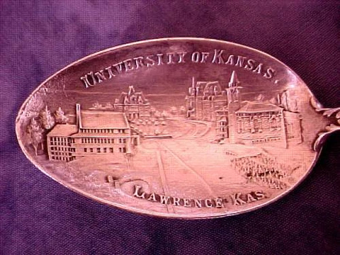 VINTAGE  5-3/8" STERLING SOUVENIR SPOON UNIVERSITY OF KANSAS CAPITAL BUILDING Cover