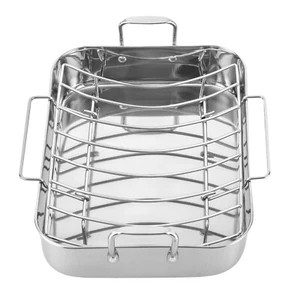 Roasting Pan with Rack 16.5 Inch Stainless Steel Rectangular Turkey Roaster Pan - Picture 1 of 20