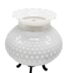 Vintage Hobnail Milk Glass Ruffle Top Lampshade 6.5” Fitter - Picture 1 of 9