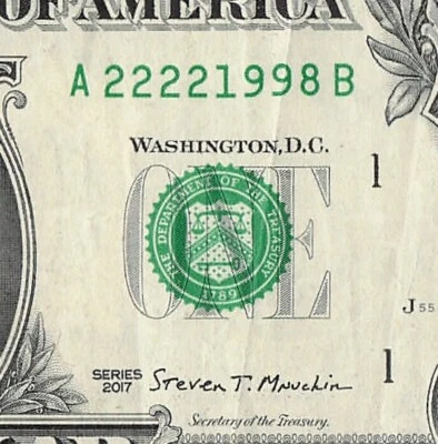 1998 Year Date Note Fancy Serial Number One Dollar Bill - Image 1 of 4