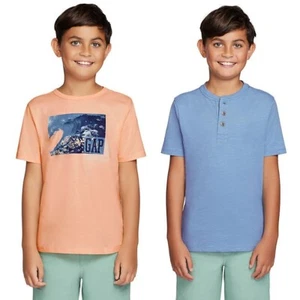 Gap Kids Boys 2 Pack Tee Size M 8 Peach Surf Henley - Picture 1 of 4