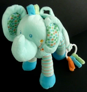 *. DOUDOU PELUCHE MUSICAL NICOTOY ELEPHANT bleu vert orange rayé - ETAT NEUF * - Picture 1 of 7