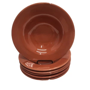 Pottery Barn Sausalito Set Of 6 Burnt Orange/ Brown Pasta Bowls 10 1/4" - Picture 1 of 3