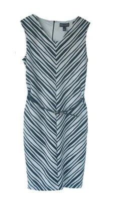 Nuevo con etiquetas Vestido Vaina Dana Buchman Beige y Negro Rayas Cinturón Para Mujer Talla Pequeña S Foto 1 de 4