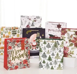 Christmas Gift Bags Xmas Santa Present Reusable Sack 7 Patterns Medium Size - Picture 1 of 9