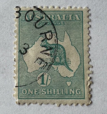 SELLO DE CANGURO DE AUSTRALIA TEMPRANA Y MAPA 1 CHELÍN CON MELBOURNE CANCELAR Foto 1 de 3