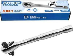 3 IN 1 Ratchet Handle 1/4" 3/8" 1/2" Ratchet Wrench 72 Tooth Reversible Switch - Picture 1 of 4
